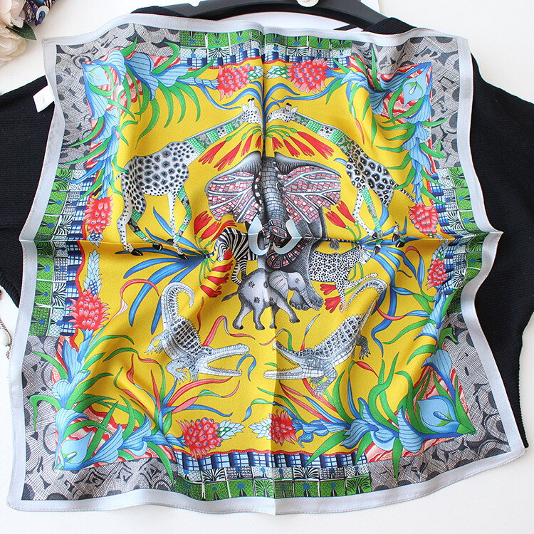 2025 Silk Scarf Bandanna Elephant Print Office Necktie Turban Hairband 21″