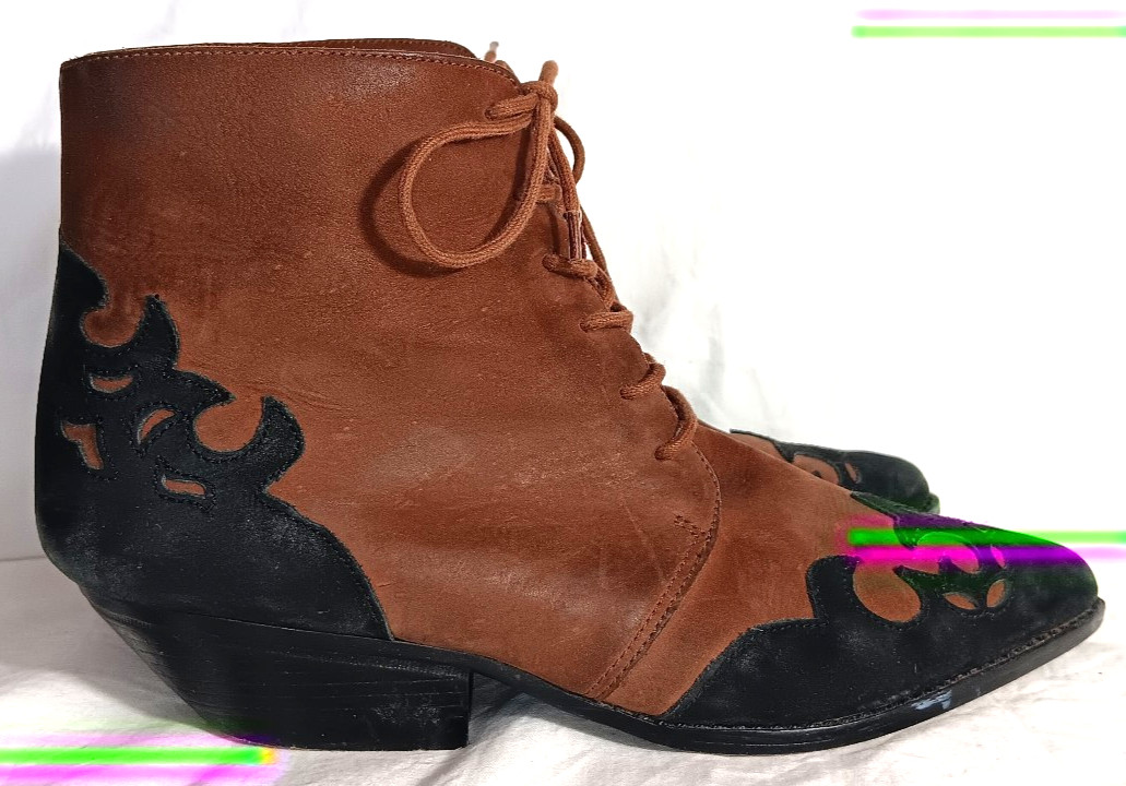 Amanda Smith Loredo Black Brown Lace Up Western Booties Boots Size 8.5 M
