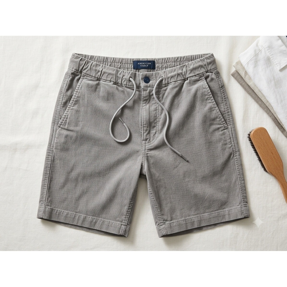 American Eagle Mens Gray Khaki Next Level Flex Elastic Waist Drawstring Shorts M