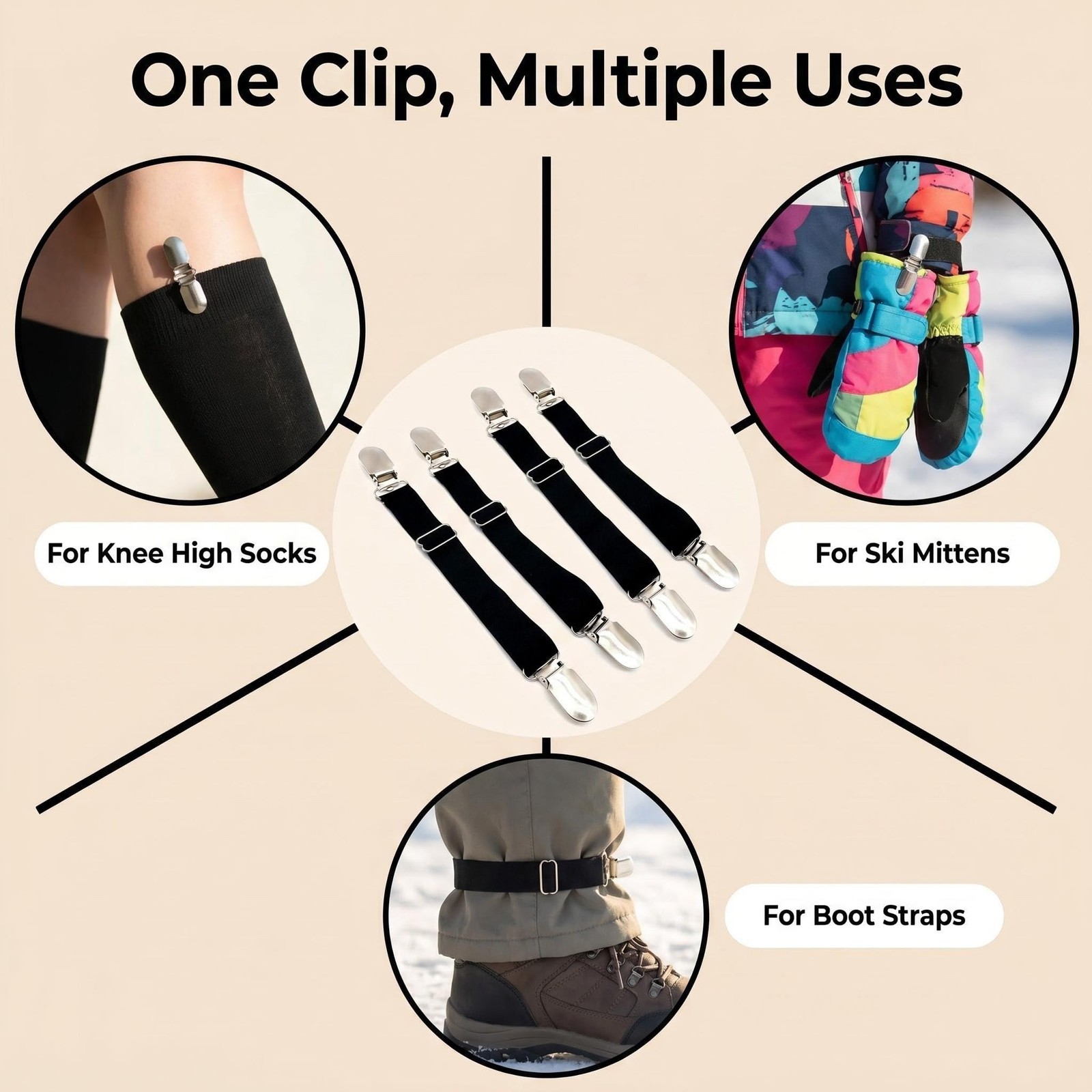 Outman 4 Pcs Multifuction Adjustable Elastic Stocking One Size, 4pcs Black