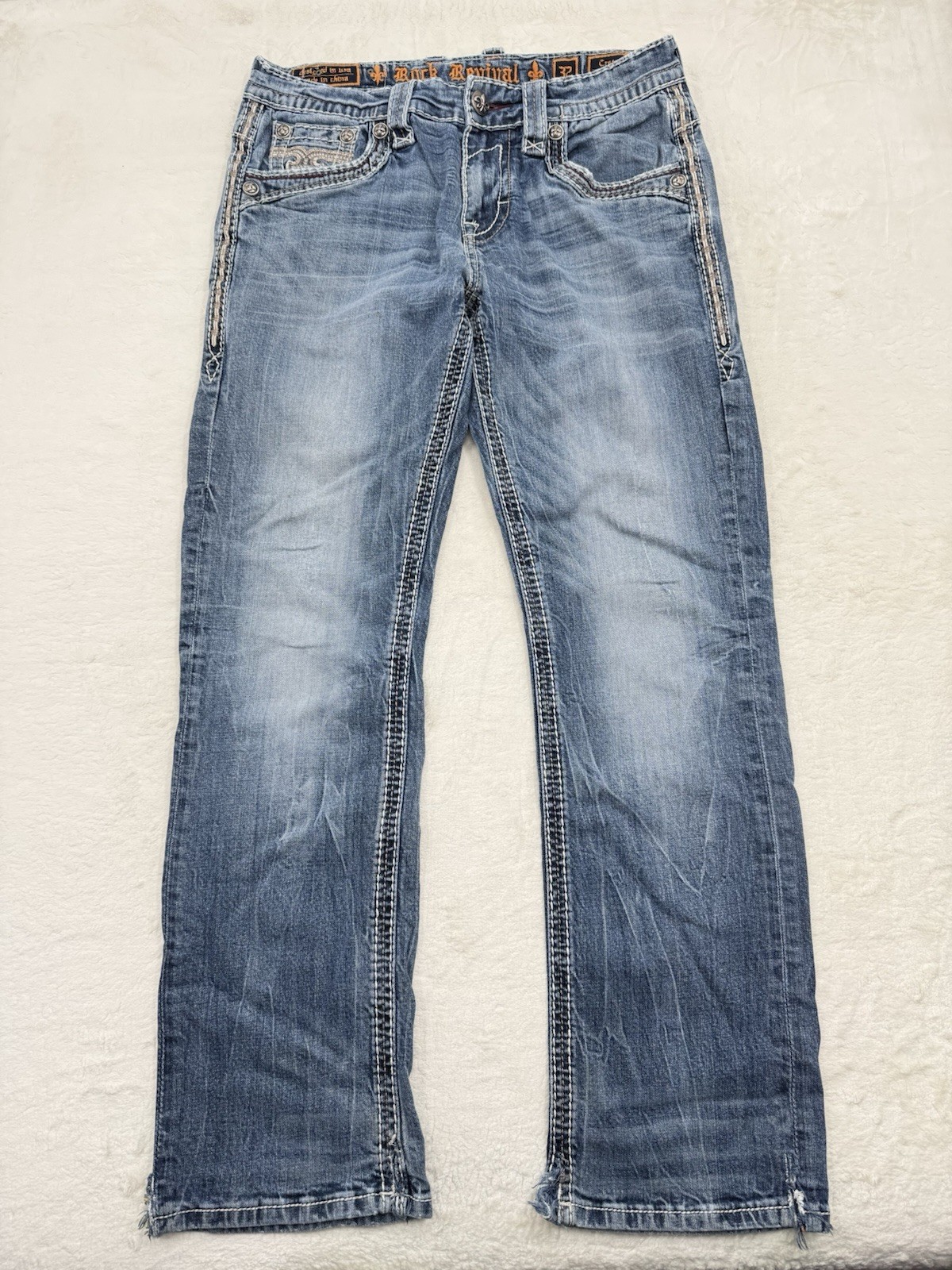 Rock Revival Mens Blue Medium Wash Crete Straight Leg Denim Jeans Size 32