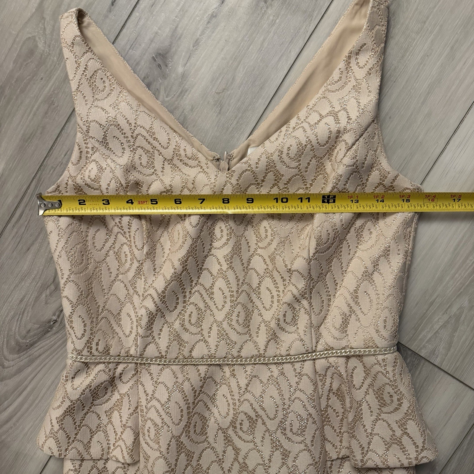 Belle Badgley Mischka Champagne Gold Peplum Dress Size 4 Wedding