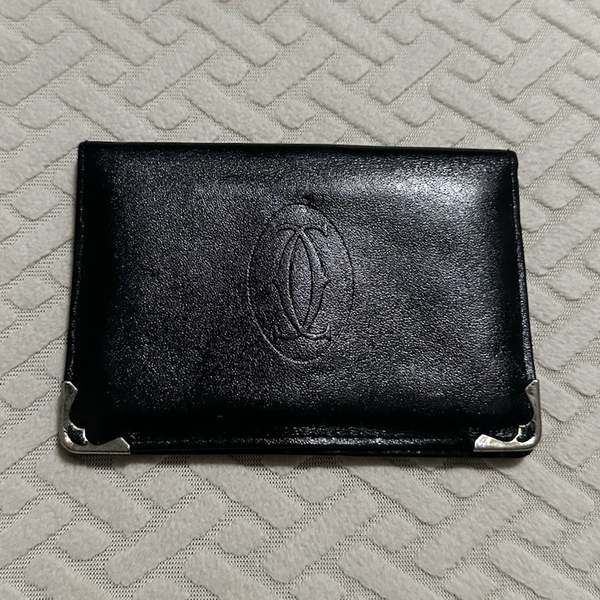 Cartier Paris Men’s Black Bifold Wallet Logo/Metal Accents Credit Card