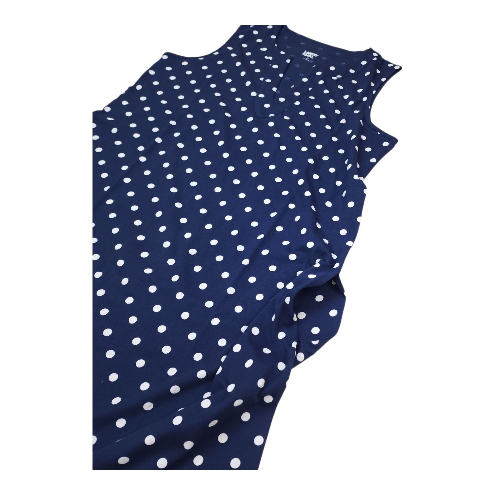Lands End Womens Polka Dot Sleeveless Cotton Shift Dress Navy White Size M