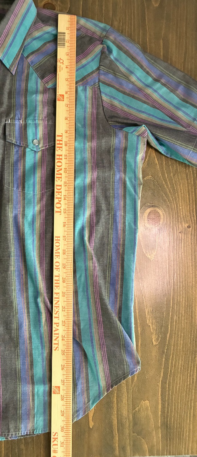 Plainsman Extra Long Tails Shirt Mens XL 17-17 1/2 Pearl Snap Stripe Western SS