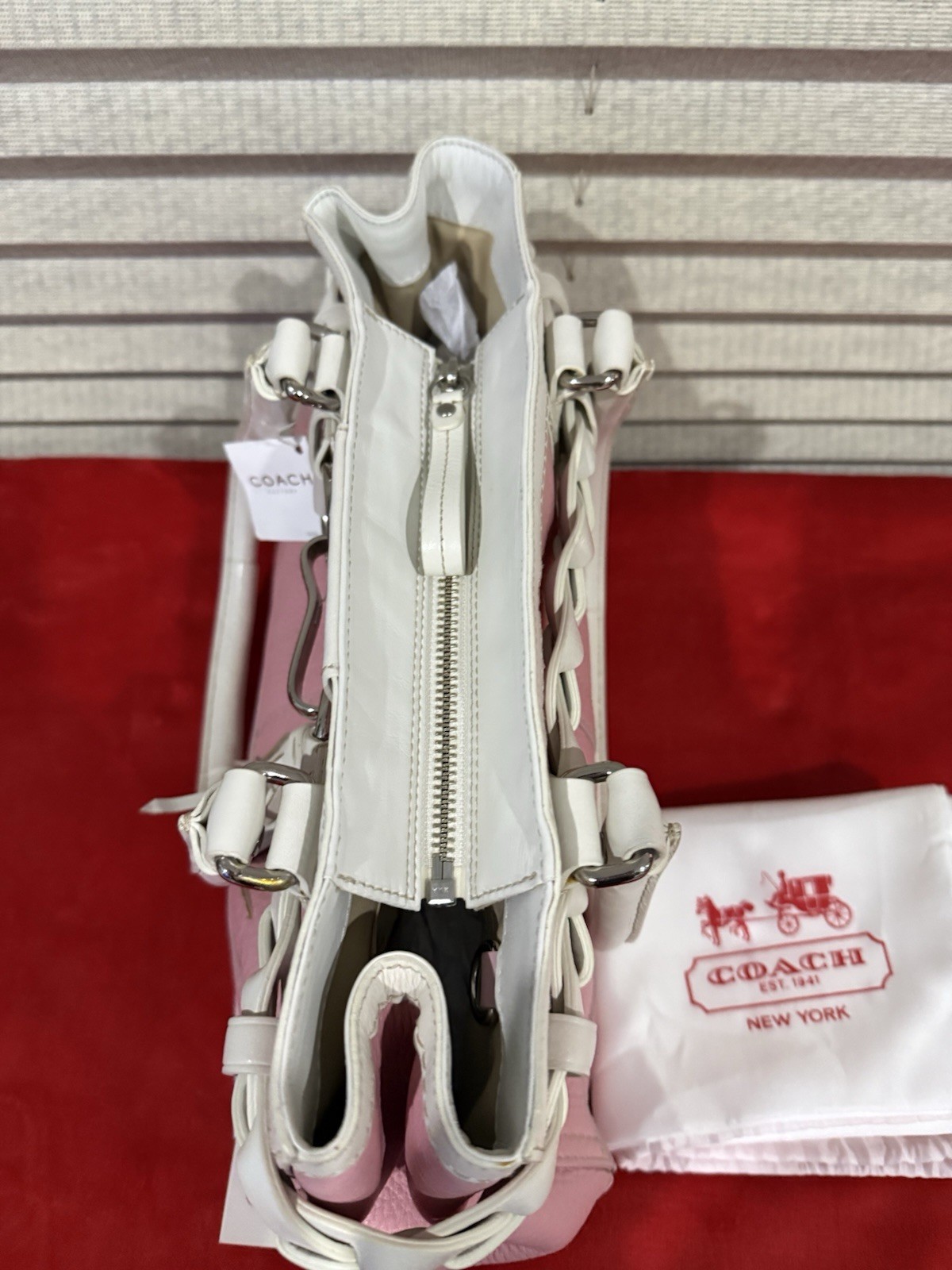 Coach Hamilton Pink/white Pebbled Leather Hand Bag F13084