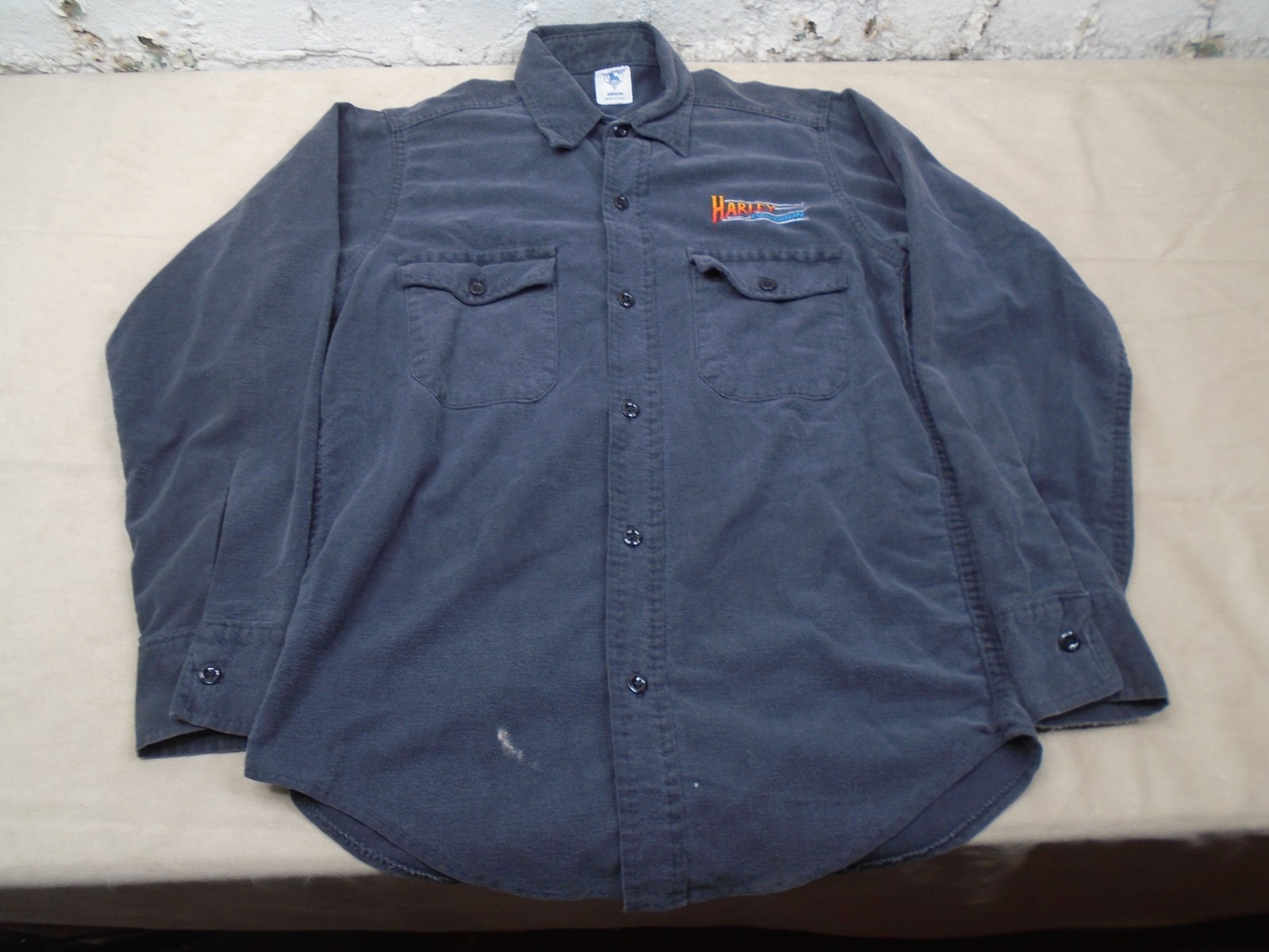 Vintage 80s Harley Davidson Chamois Black Button Shirt Embroidered Sz M USA Made