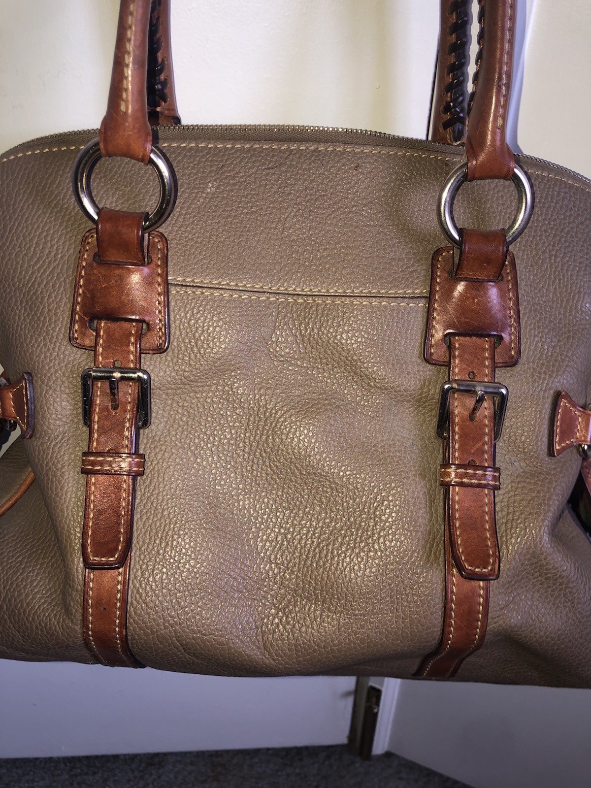 Dooney & Bourke Suede Florentine Leather Large Domed Buckle Braided Bag Purse