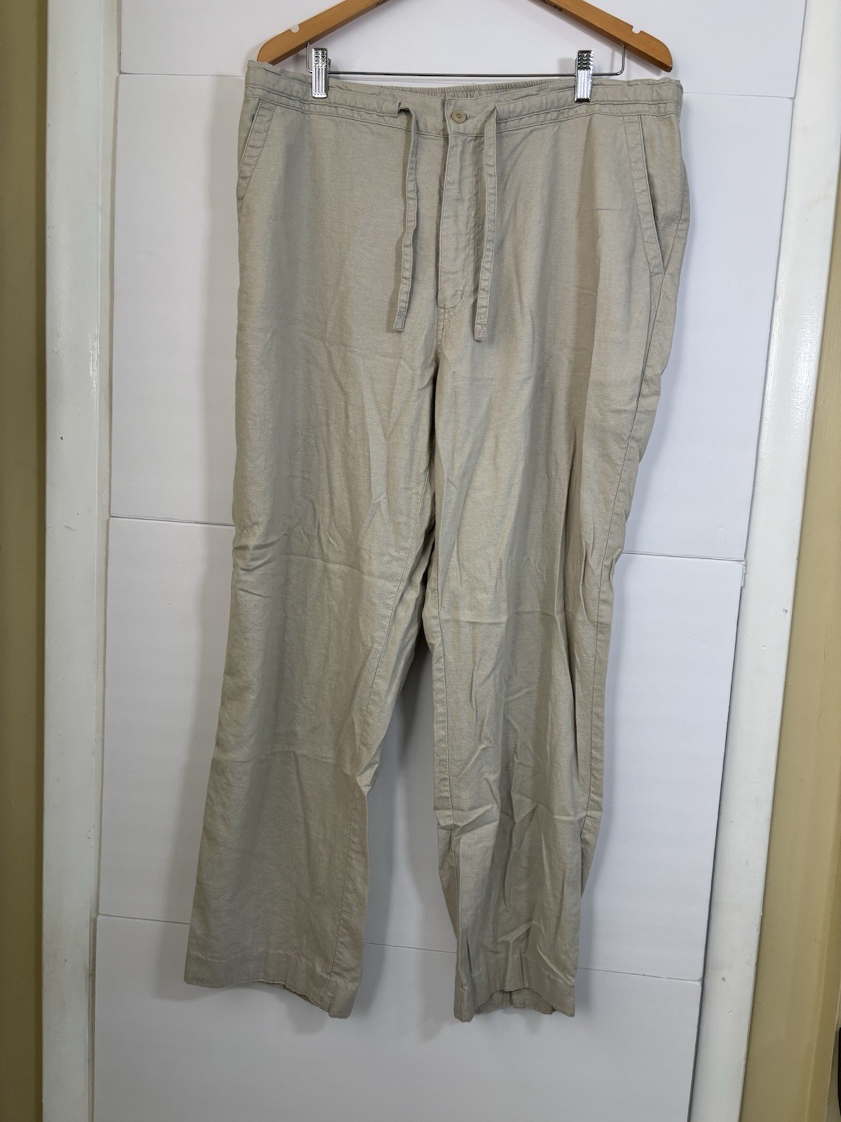 Cubavera Men’s Beige Casual Pants 40W XL Regular Straight Linen Drawstring