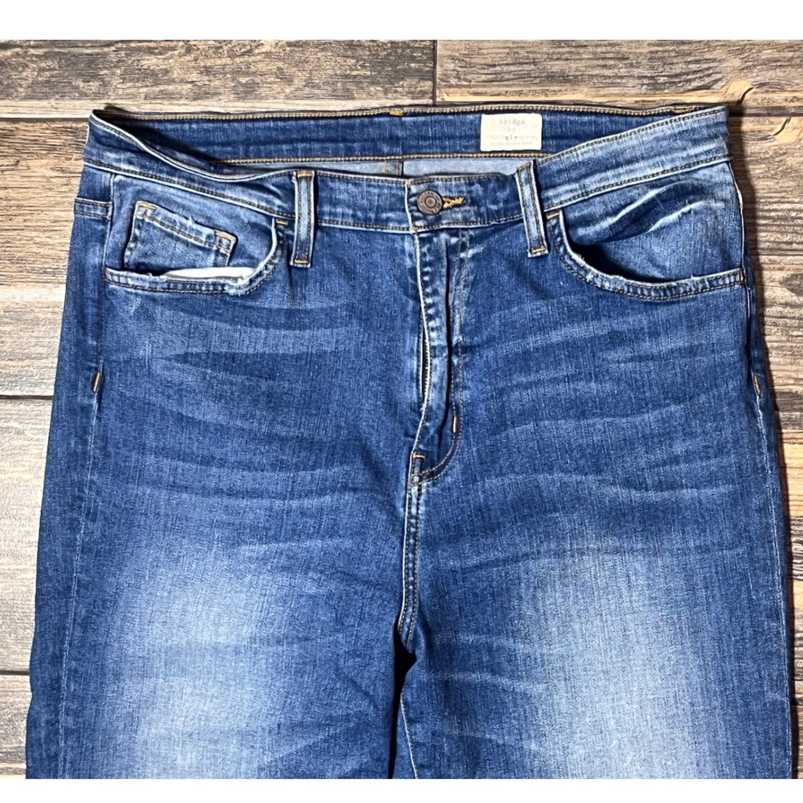 Bridge by GLY Ultra High Rise Ankle Skinny Jeans Distressed Blue Size 31 Fringe