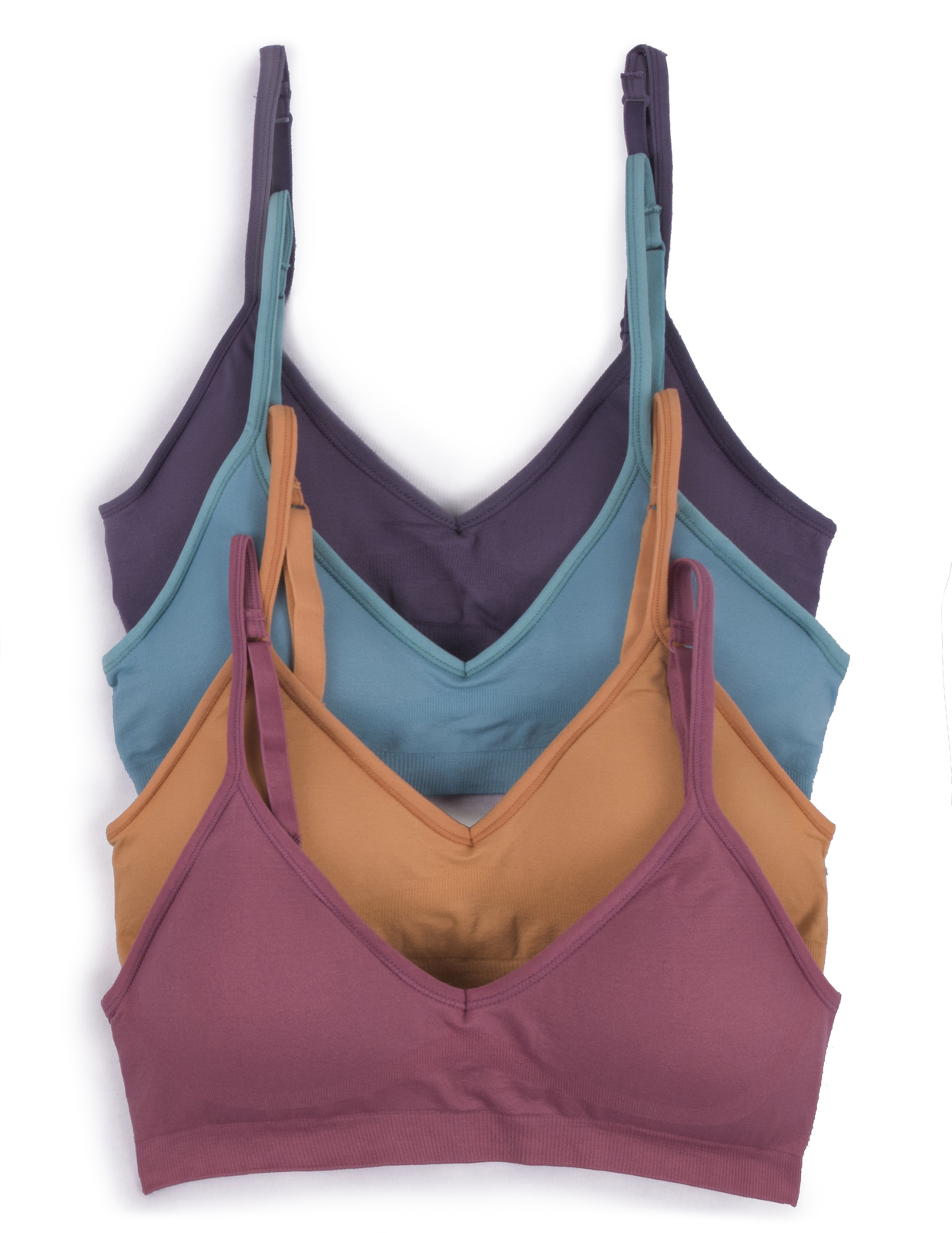 Caramel Cantina 4 Pack V Neck Padded Bralette Adjustable Straps