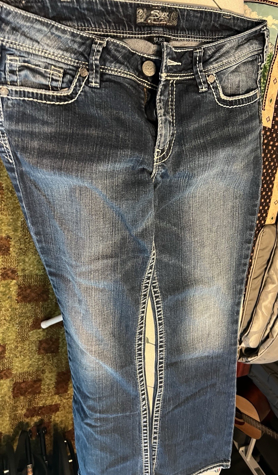 Silver Jeans Suki Skinny Jeans Blue Medium Wash Slim Fit Mid Rise Embellished