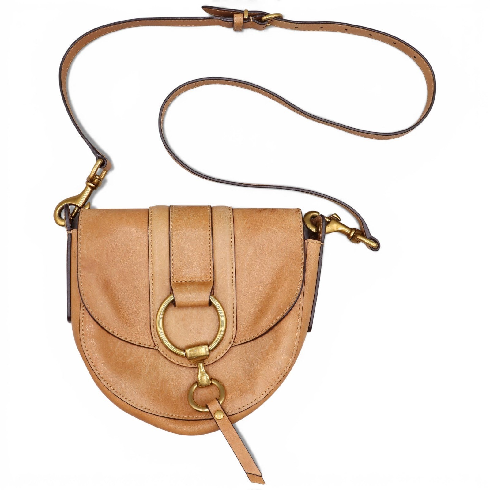 FRYE Women’s Small Llana Harness Saddle Crossbody Bag Tan Cognac Leather