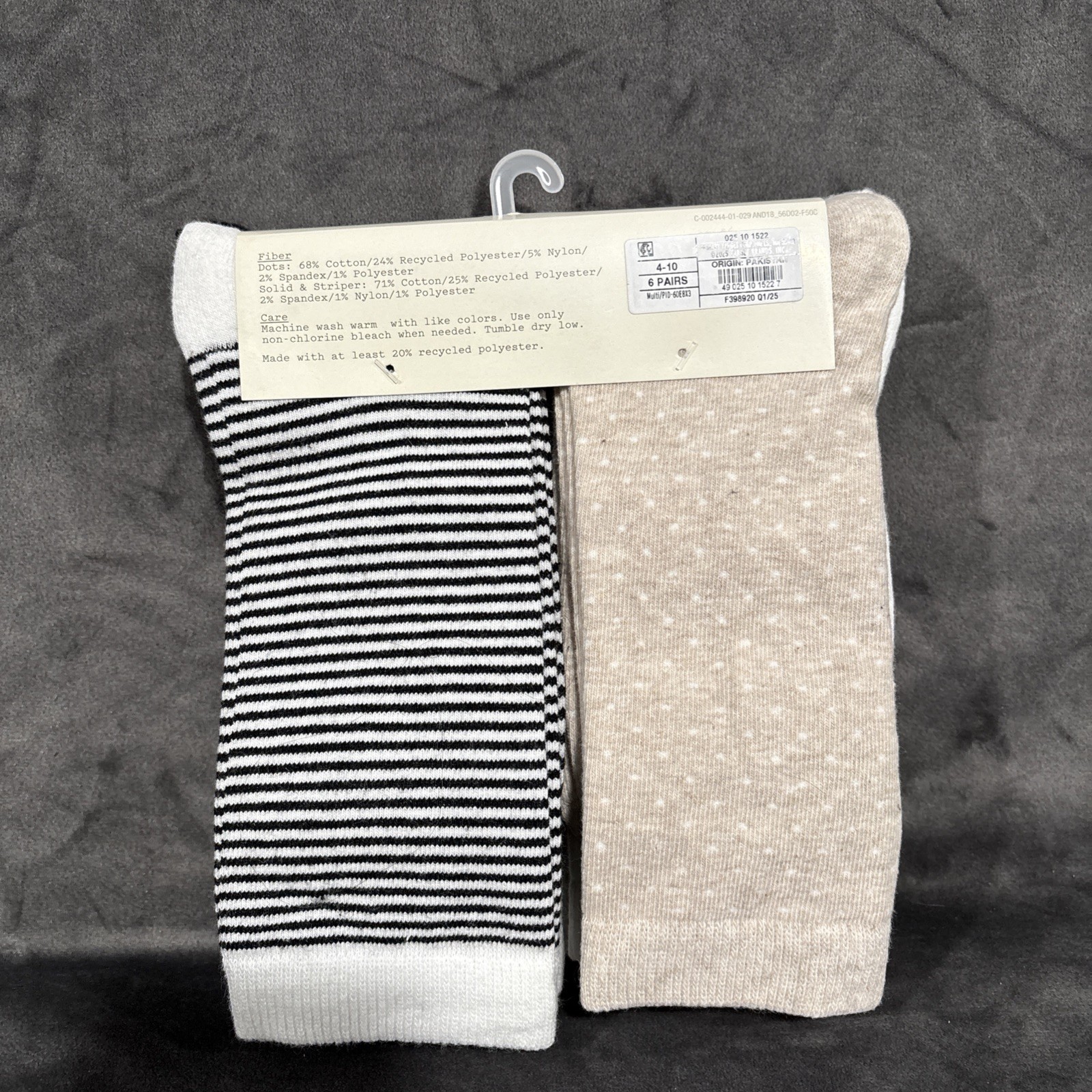 A New Day Cotton Blend Crew Socks 6 Pairs Solid & Patterned Size 4-10