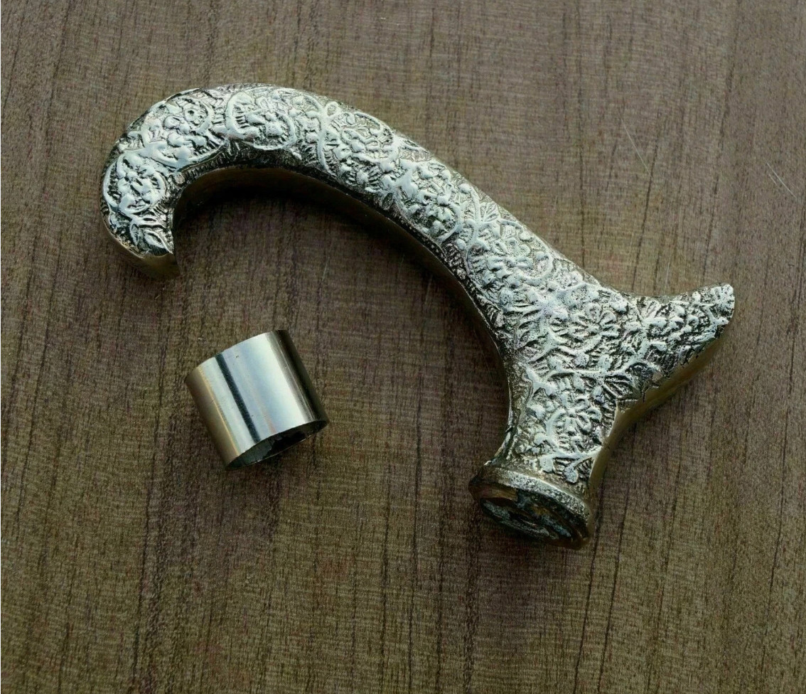 Derby Handle Shiny Brass For Walking Cane Stick Both Hand Supporter Gift Item
