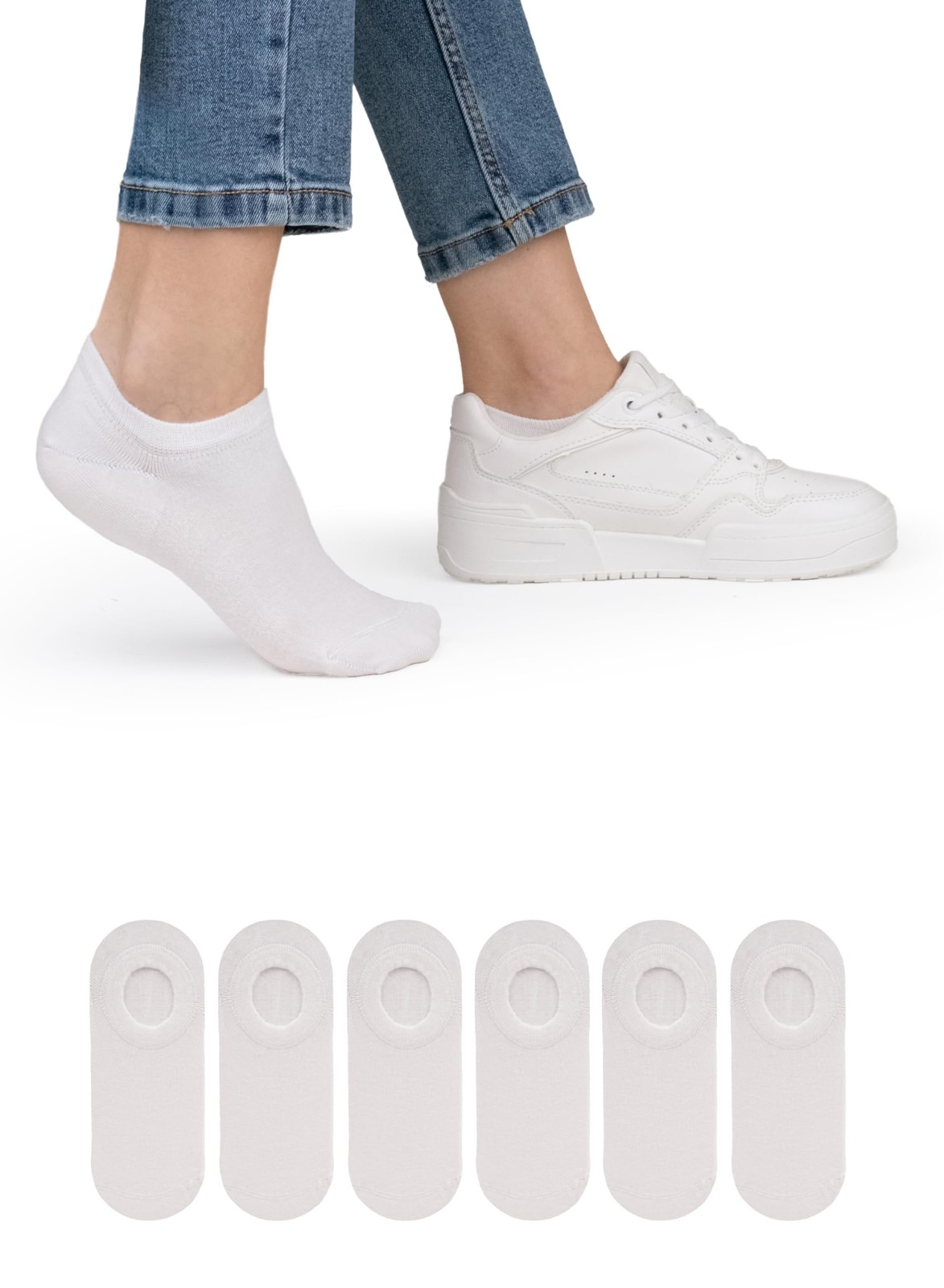 Hugh Ugoli Women Bamboo No Show Socks, Low Cut, Non 6-9, 01- White (6 Pairs)
