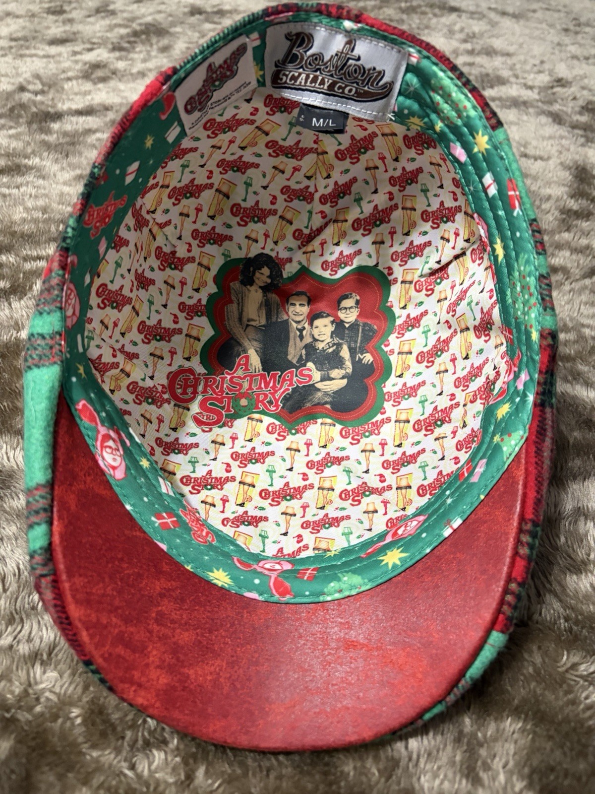 Boston Scally Co. Christmas Story, Red Green Plaid Flat Cap Hat, M/L
