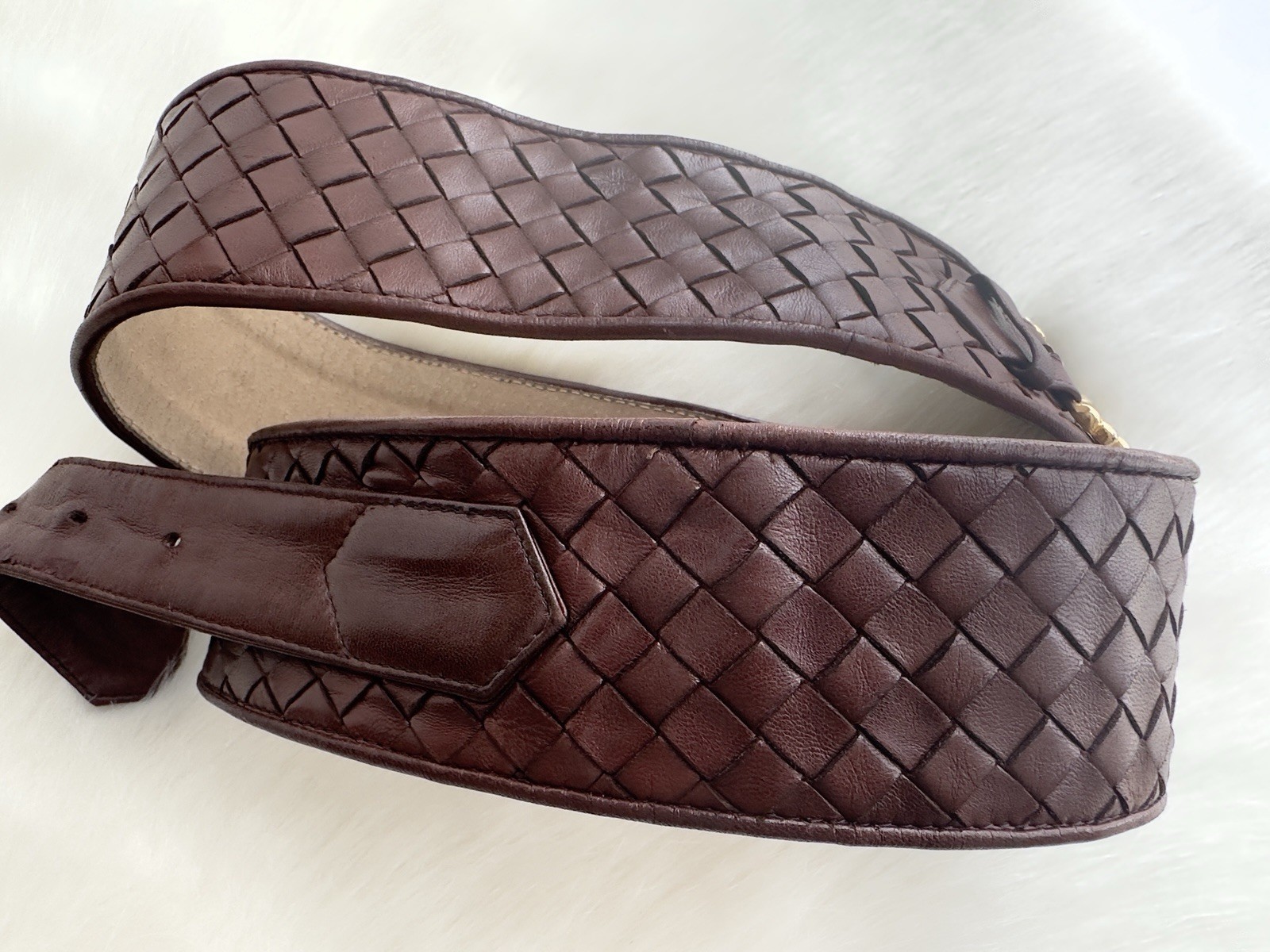 ✨BOTTEGA VENETA Intrecciato Woven Leather Corset Belt Brown Size 95/80cm, 32”