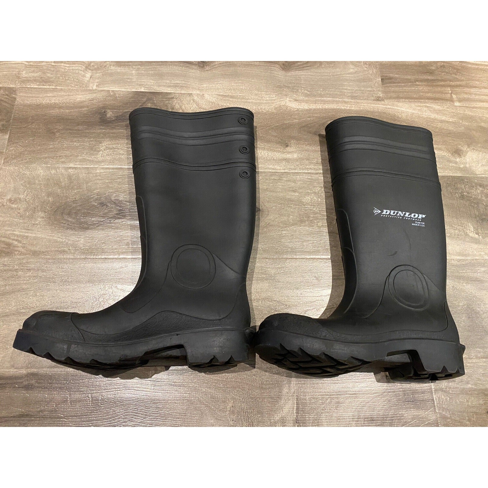 Black Dunlop Protective Footwear Rubber Work Boots Plain Toe W6/M4 – Nice Cond!