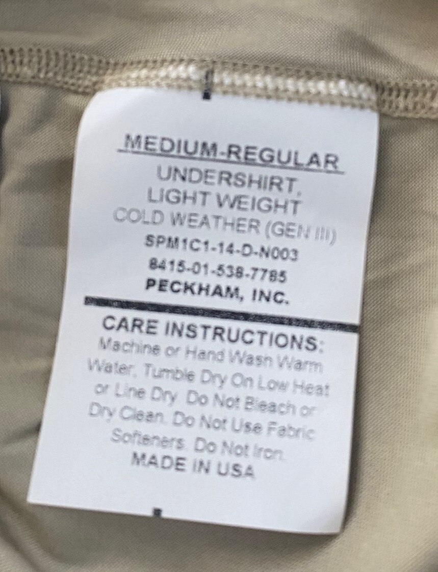 USGI Cold Weather Undershirt Light Weight GEN III – Tan “NEW”