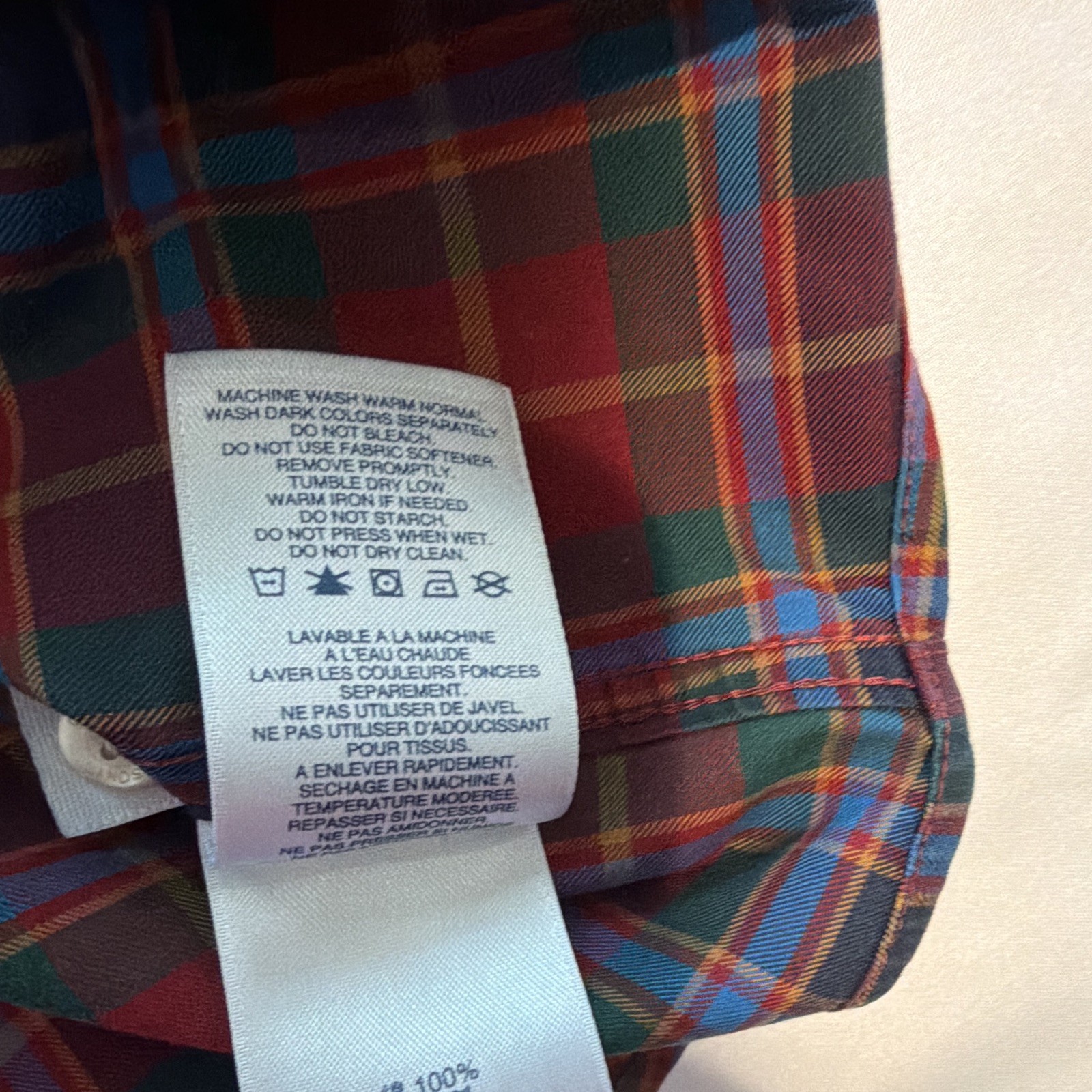 Lands’ End Men’s Plaid Non-Iron BD Dress Shirt L 16-16.5 32/33