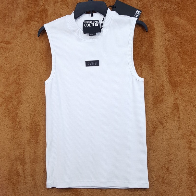 VERSACE JEANS COUTURE Shirt Mens Small White Ribbed Tank Logo Slim Fit