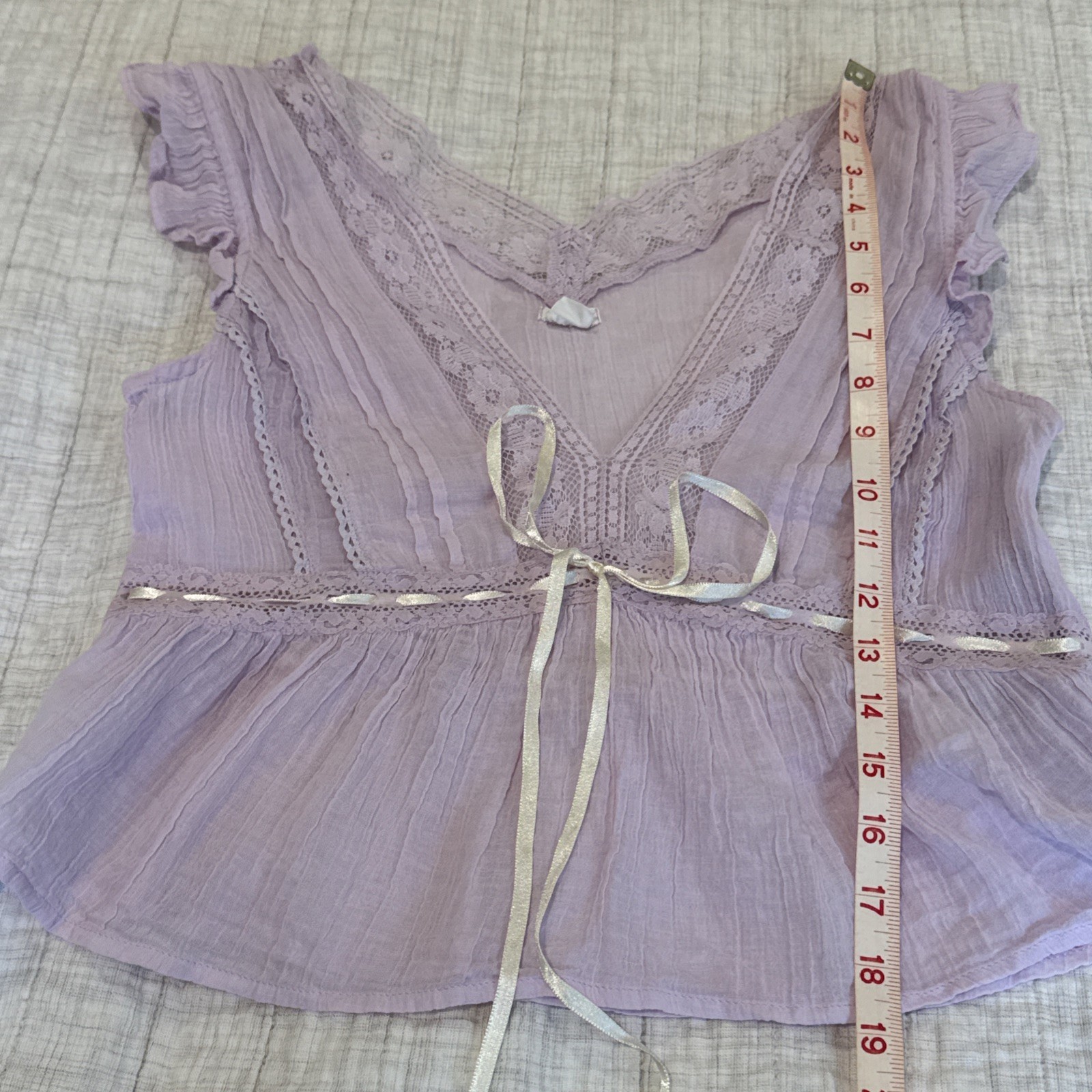 Kimchi Blue Urban Outfitters Sheer Purple Lavender M Tie Waist Ribbon Ruffle Top