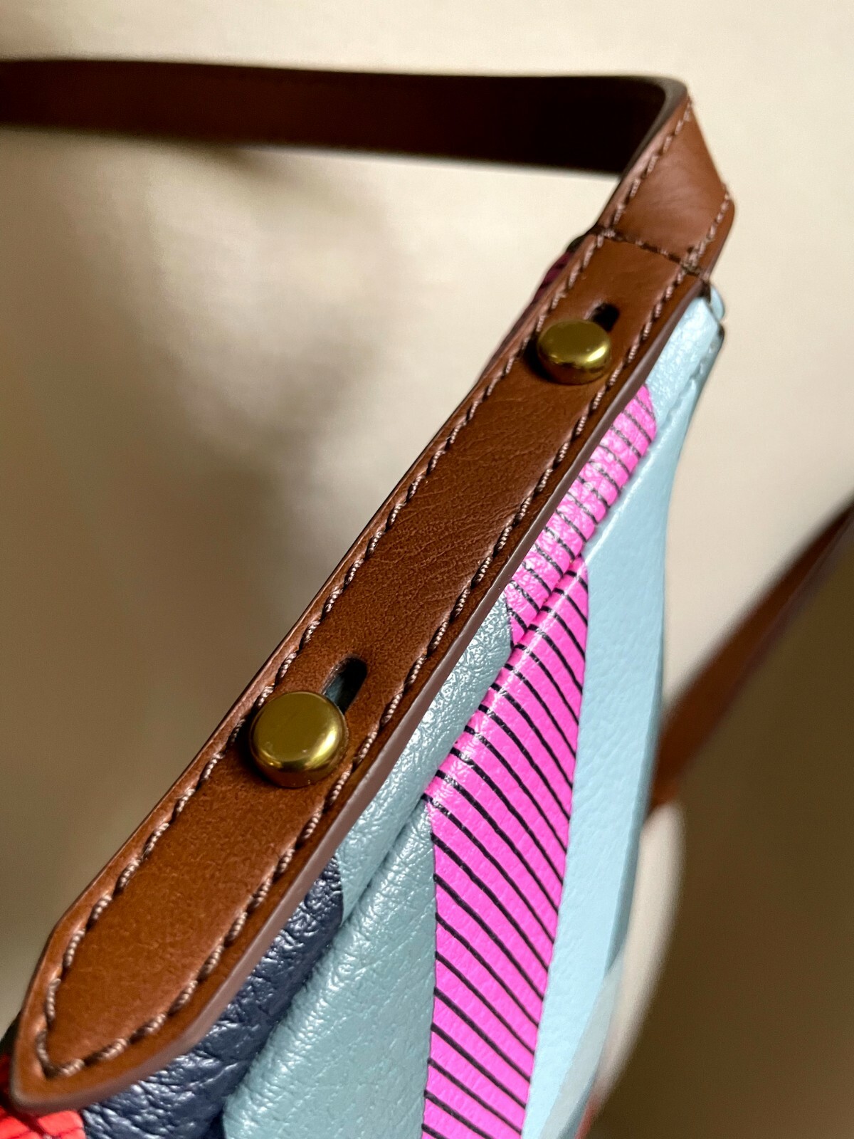 Pre-Owned FOSSIL Fiona Multicolor Chevron PVC Faux Leather Crossbody, CLEAN!