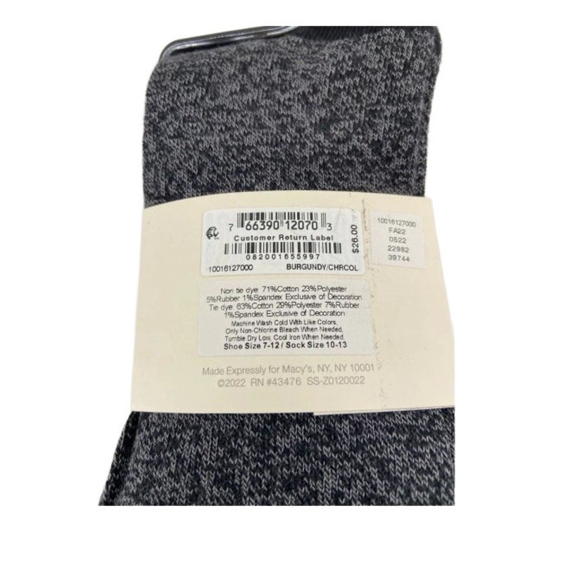Sun + Stone Lot of 2 4-PK Assorted Crew Socks Burgundy/Charcoal Sock Size 10-13