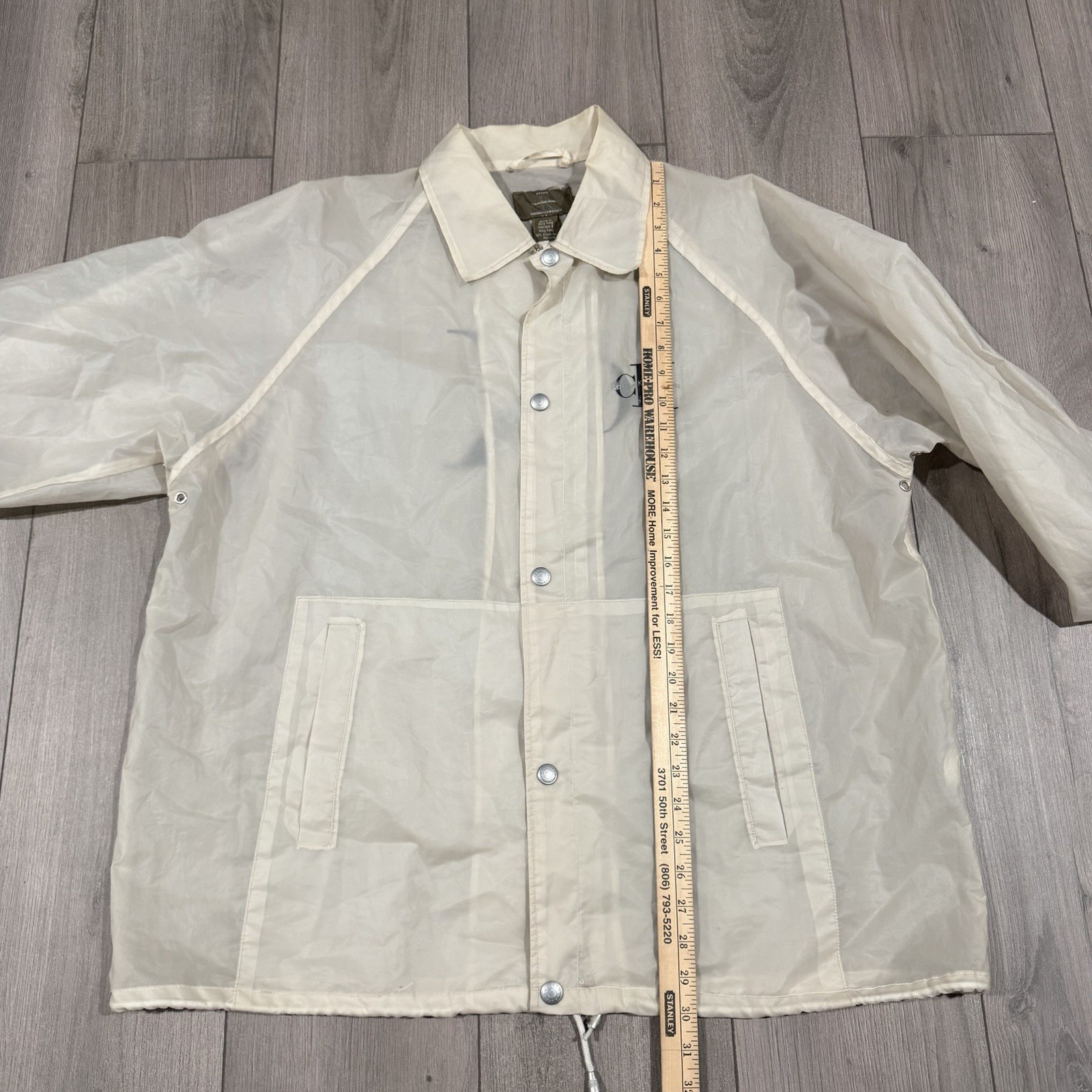 VTG RARE Calvin Klein Rain Jacket Mens Large Hood Clear Transparent Plastic PVC