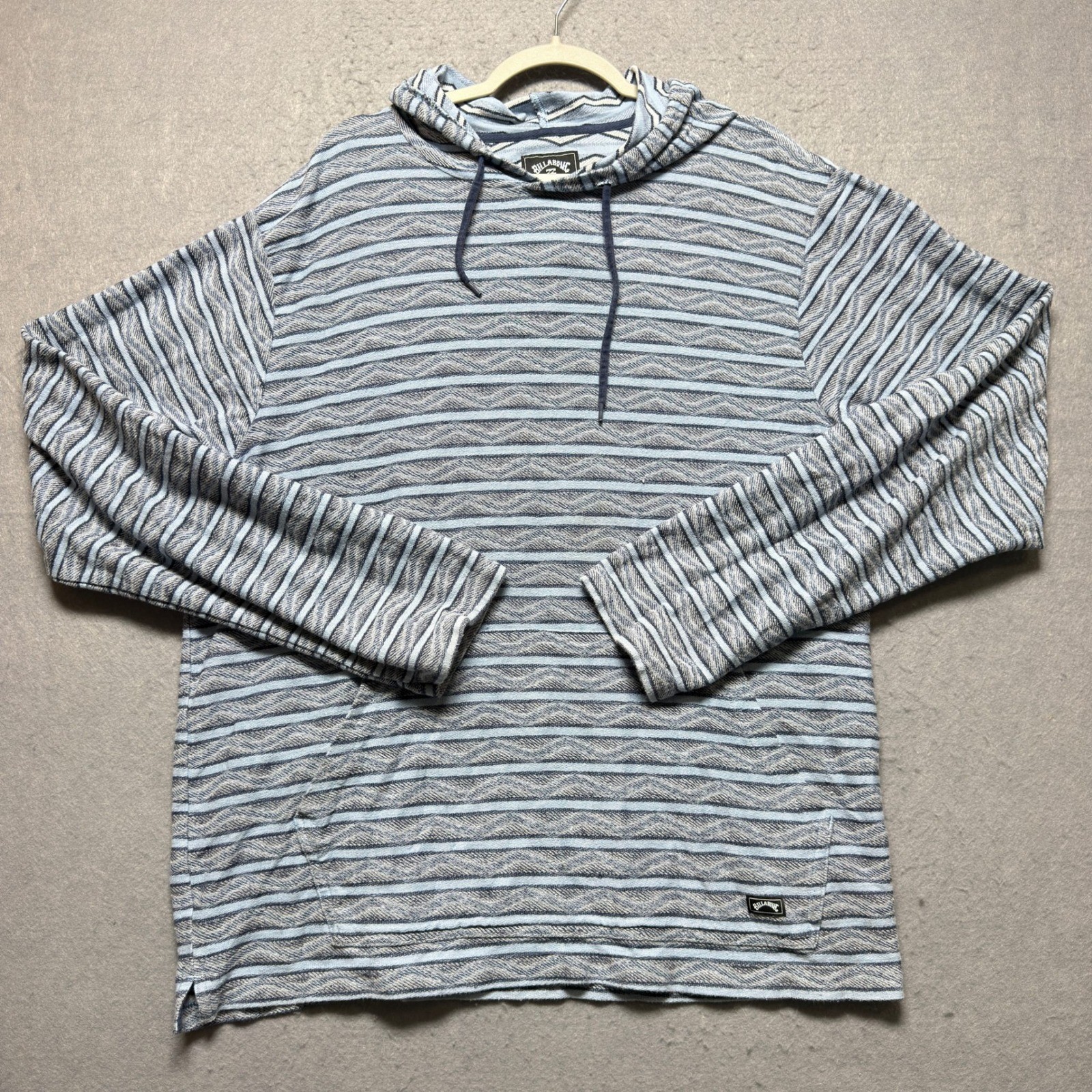 Billabong Mens XXL Blue Striped Wave Textured Cotton Pullover Hoodie Sweater