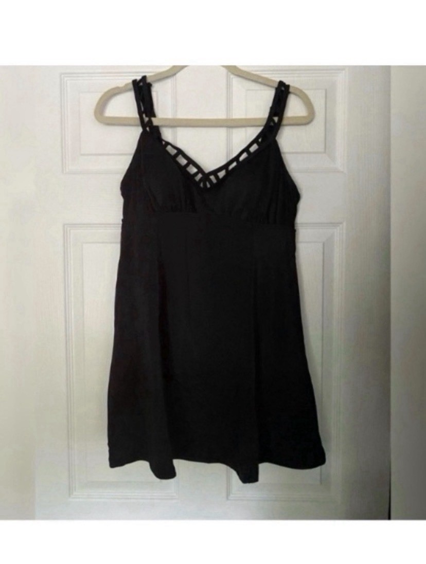 Swimsuits For All Black Cut Out One Piece Swim Dress Size 12
