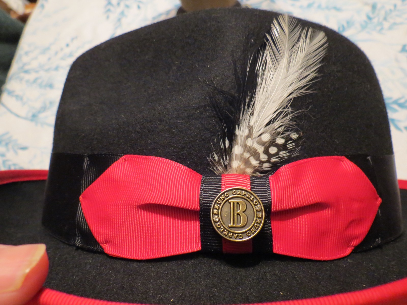 NEW, MEN’S BRUNO CAPELO CHICAGO SNAP BRIM BLK WT RED FEDOA AUSTRALIAN WOOL HAT