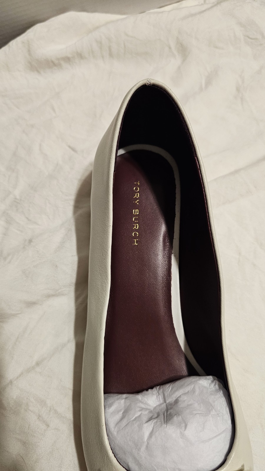 Rare Tory Burch Sample Shoes Ivory Leather Pointed Toe Pumps Gold Hardware