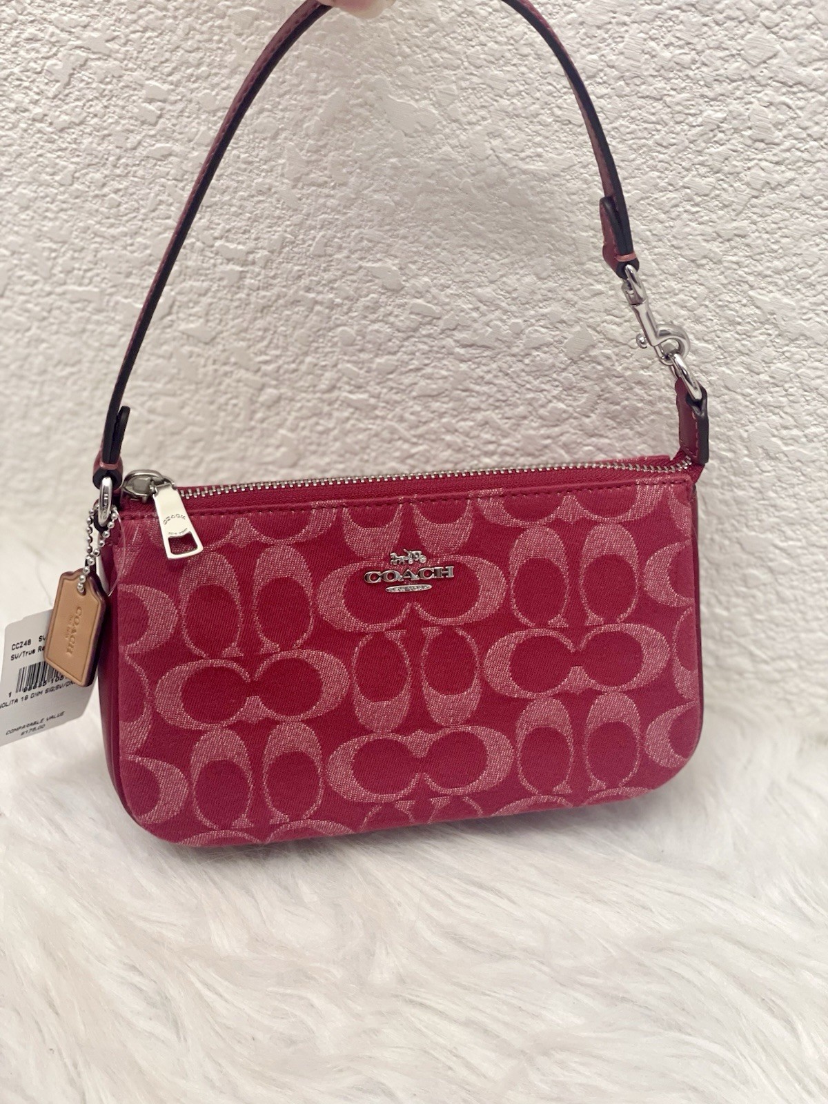 Coach Nolita 19 Shoulder Bag Wristlet In Signature Denim/Silver/True Red CCZ48