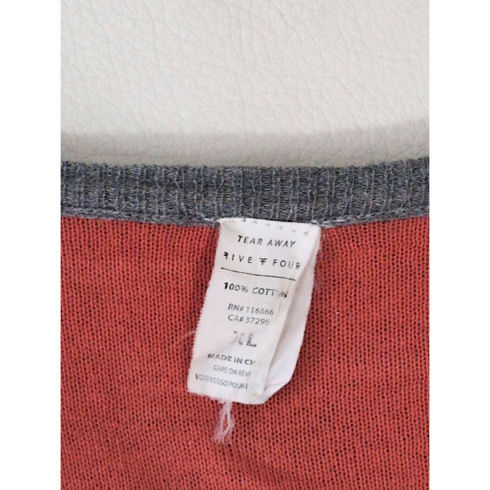 Five Four Reversible Sweater Mens XL Grey Orange Pullover Crew Neck Cotton