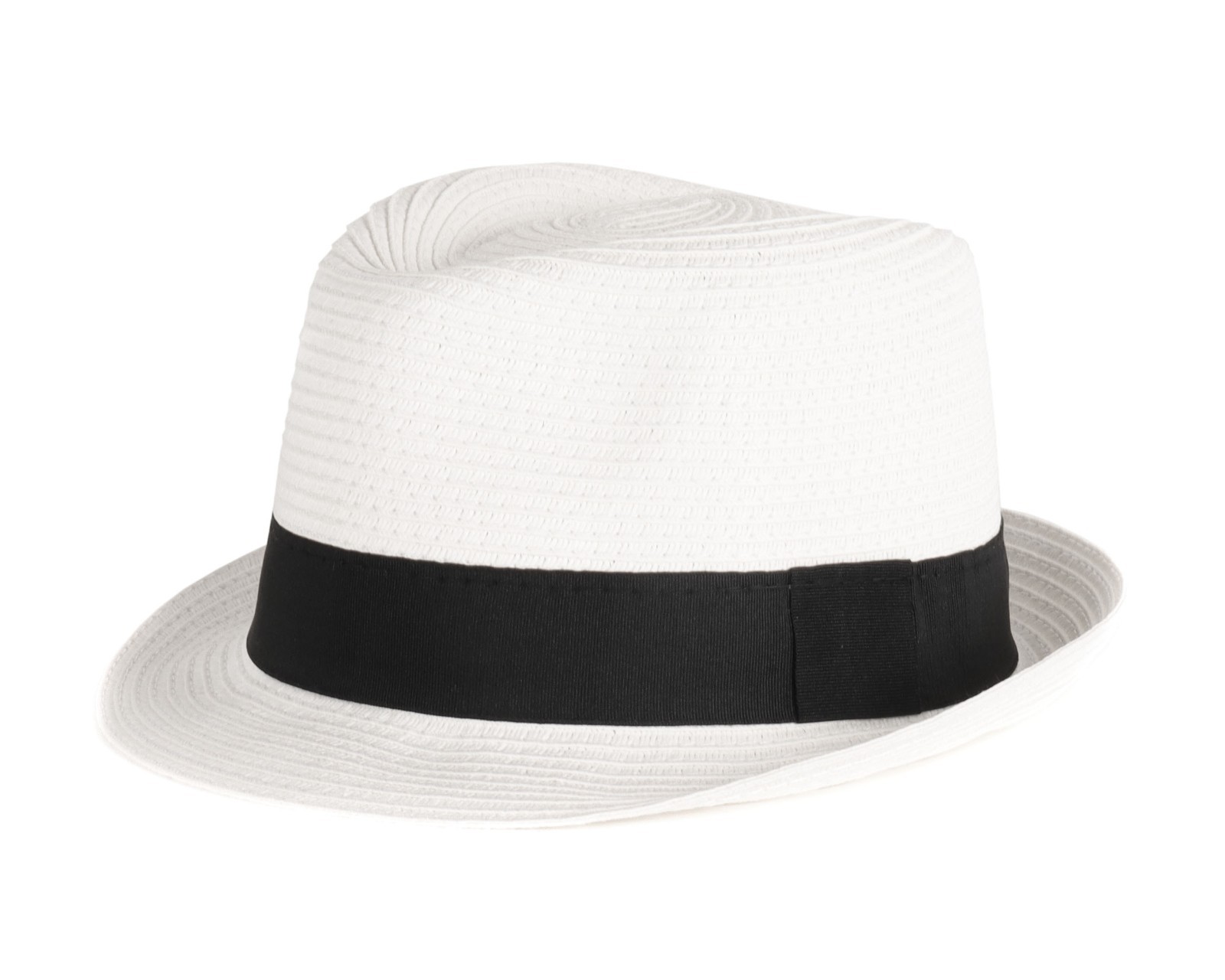 NWT EZZELINO Panama HAT white paper fedora black luxury Italy 59 L