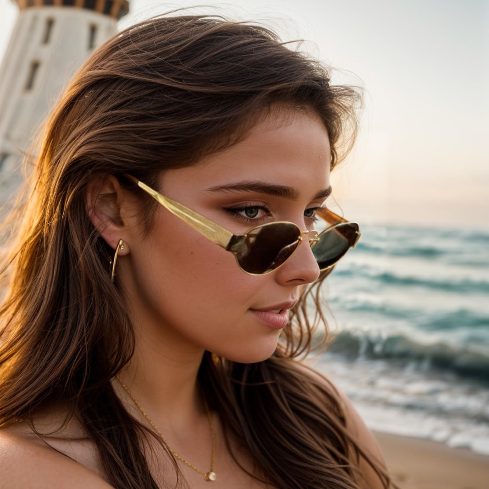 Oval Sunglasses Retro 90S Sunglasses Trendy Classic Shades Metal Frame Gold USA
