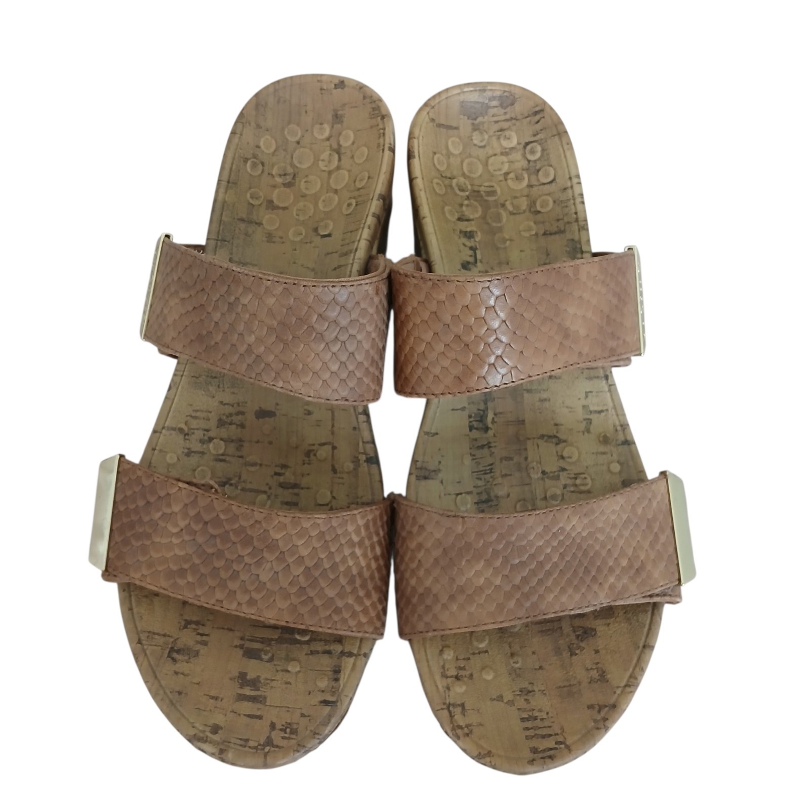 VIONIC Pepper Wedge Snakeskin Embossed Leather Sandals Women’s 8 Tan Comfort