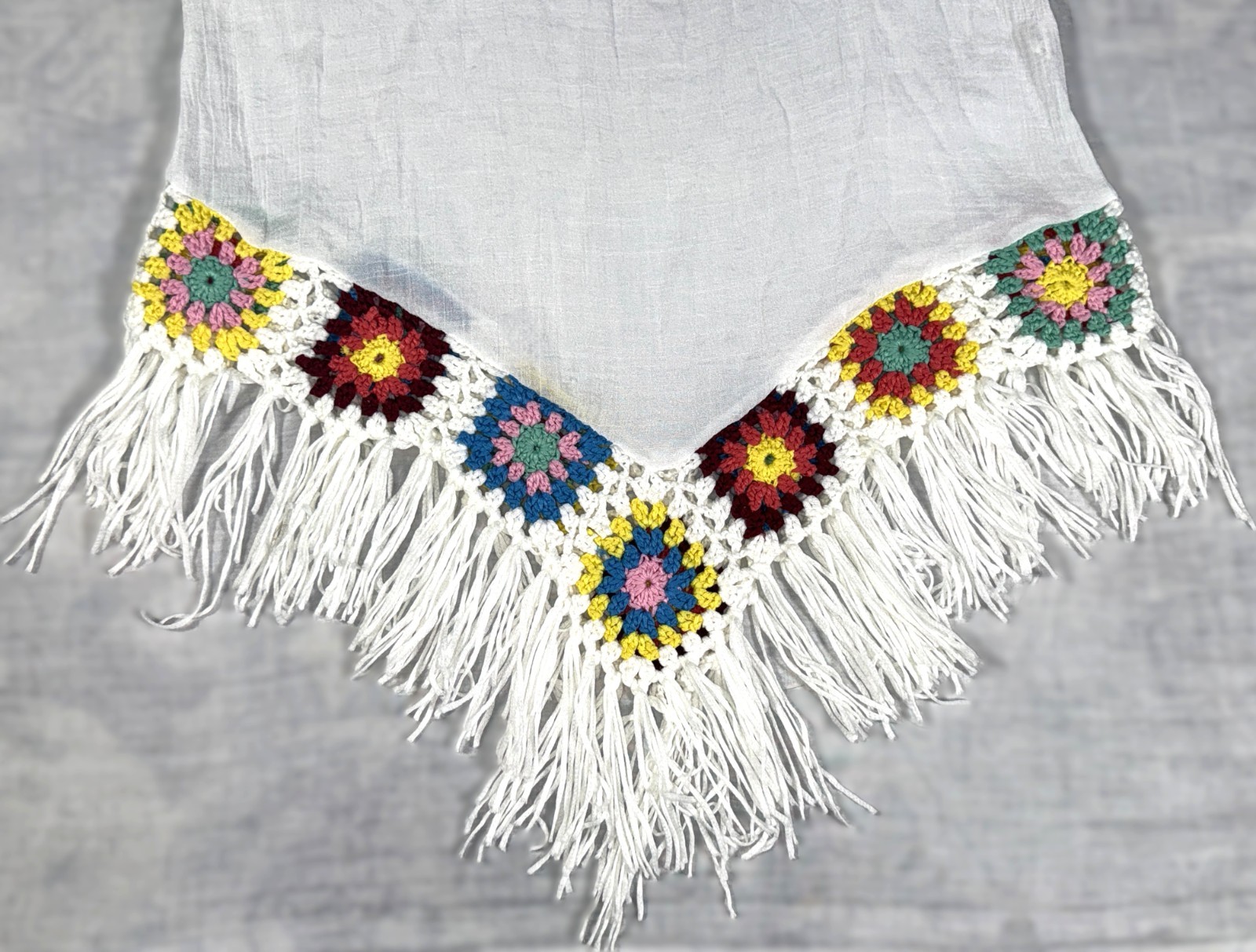 India Boutique Gauze Crochet Granny Square Boho Tunic Beach Cover-Up Top M/L 1SZ