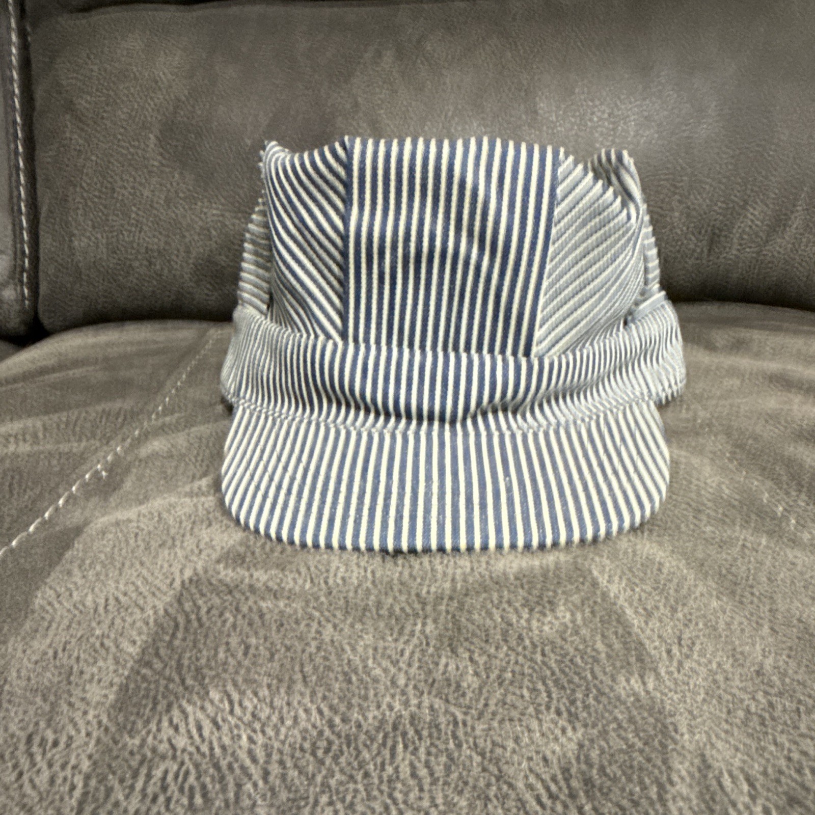 Men’s Blue & White Striped Adjustable train conductor Hat One Size