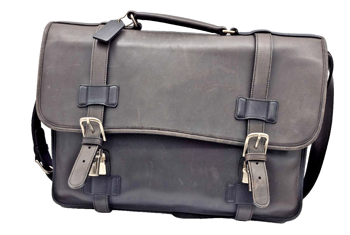 Vintage Coach Madison #5325 Black Leather Briefcase Messenger Laptop 2 Way Bag