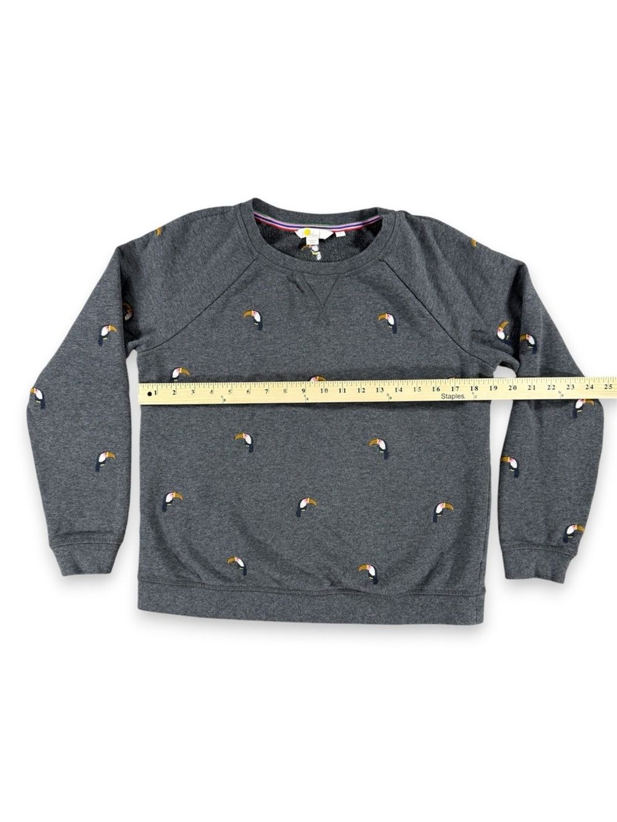 Boden Stretch Cotten Crewneck Sweatshirt in Charcoal Marl Toucan – Size Small