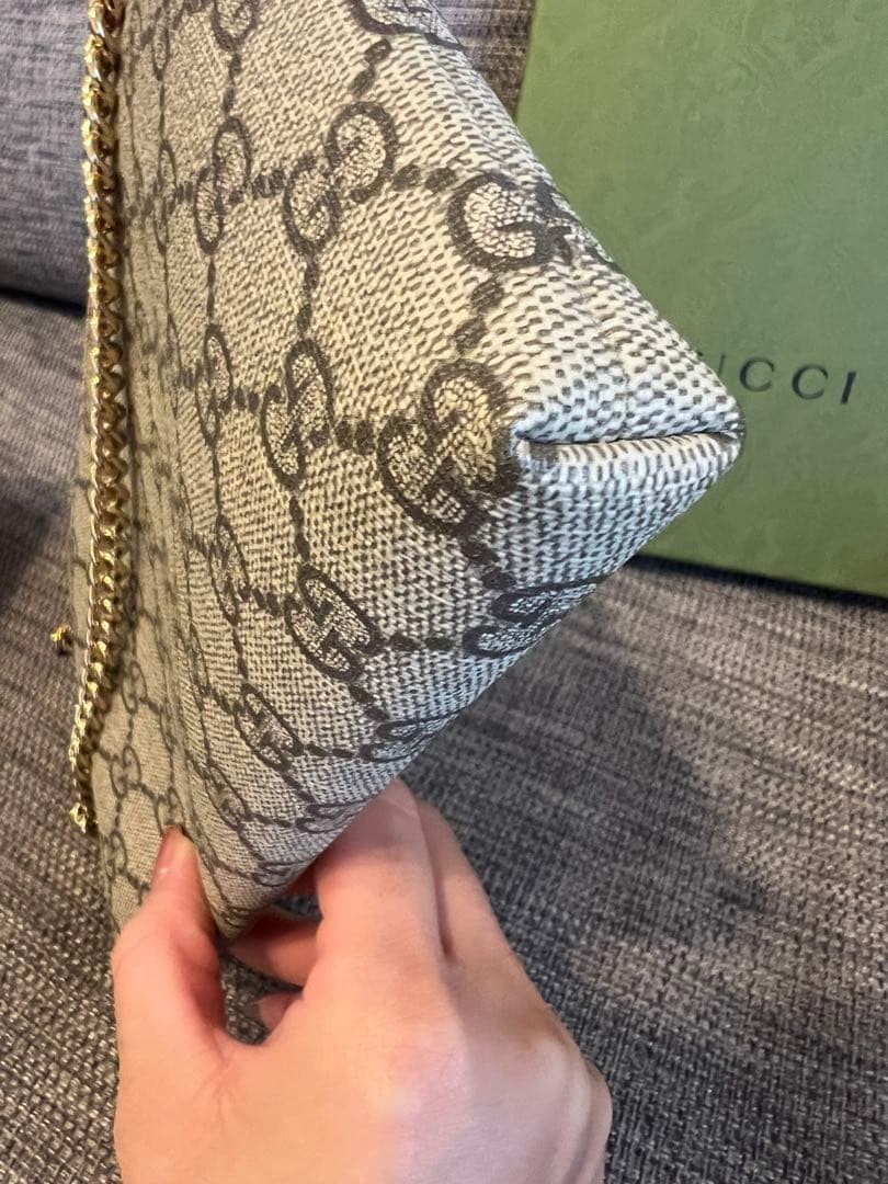 GUCCI GG 909096 Canvas Handbag US 8.7×5.1in Beige Grey Leather Trim Elegant