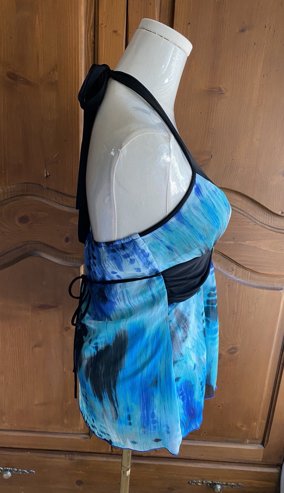 B-Wear Halter Top-Womens S, Blue Black Teal, Fully Lined