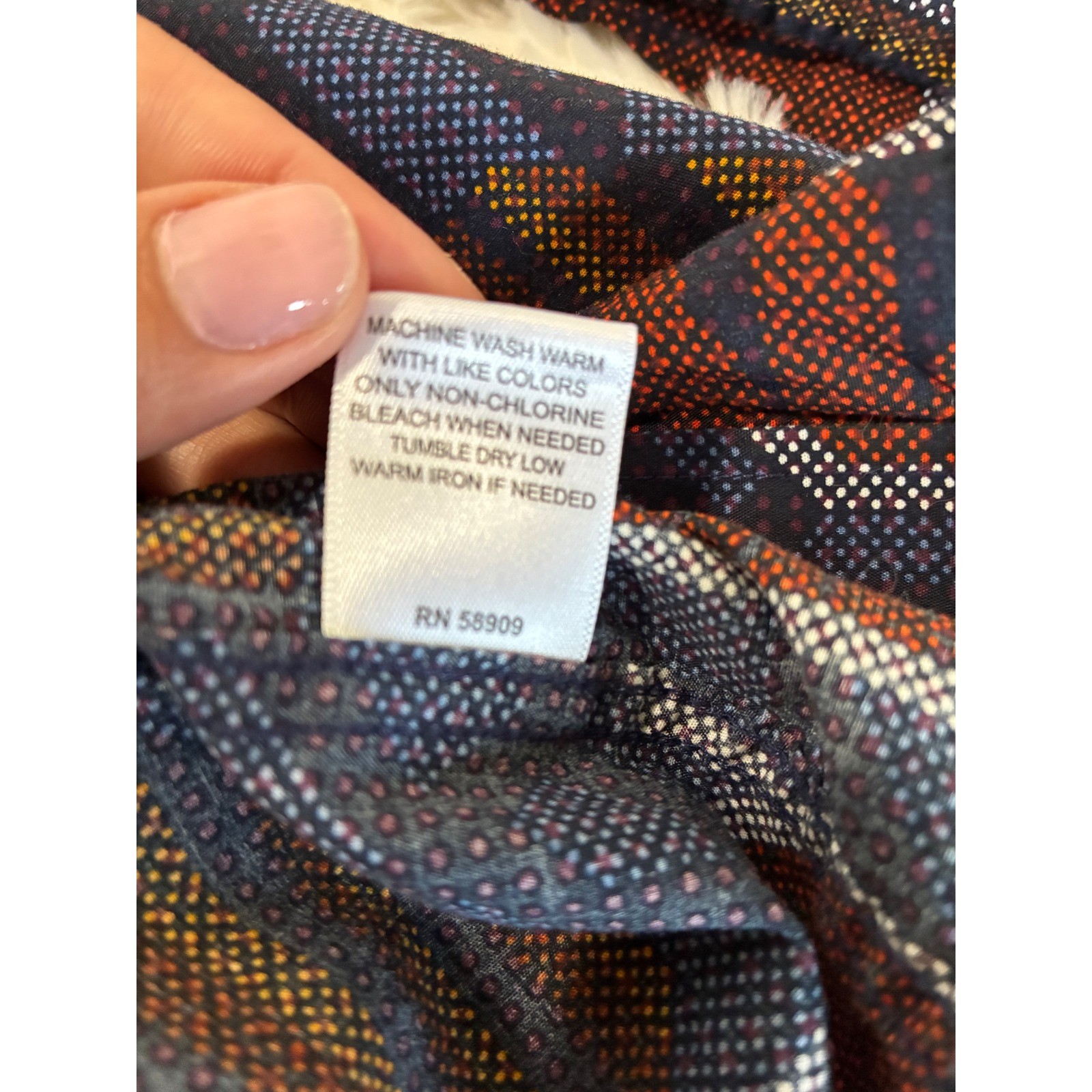 Murano Slim Fit Button Down Shirt Mens Medium Blue Orange Geometric Print Cotton