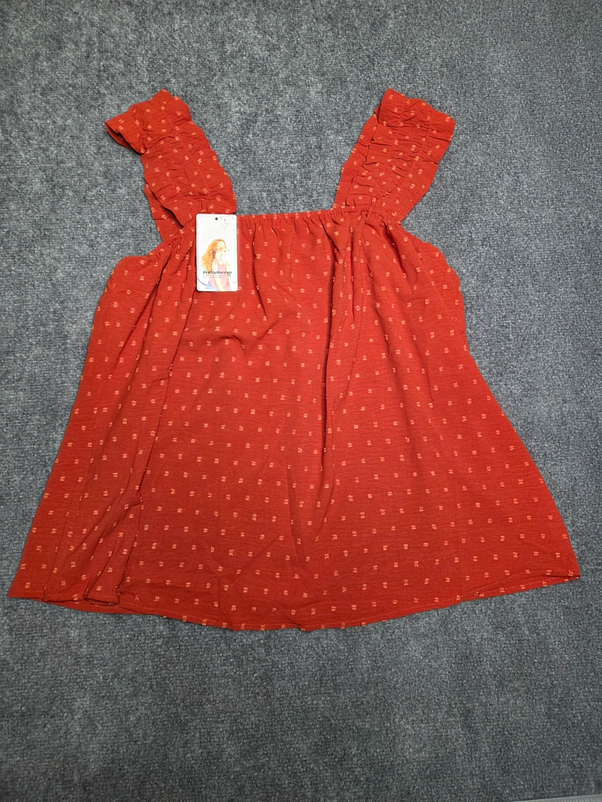 PrettyGarden Tank Top Womens Large Red Babydoll Sleeveless Square Neck Flowy
