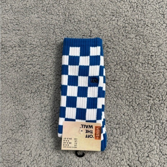 Vans Checkered Crew Socks Mens Womens 6.5-9 Blue White Athletic All Over Print