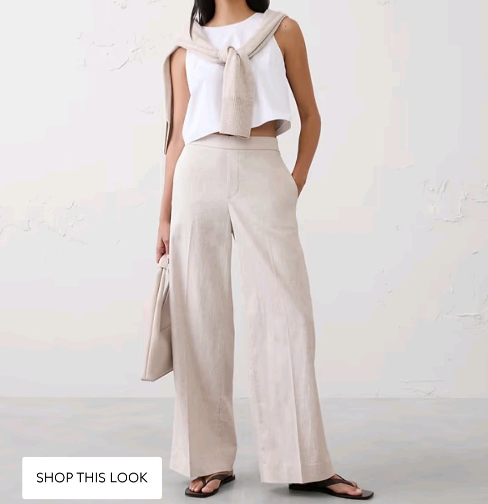 Banana Republic Hayden Wide Leg Pants Linen High Rise Flax Beige M NWT Resort