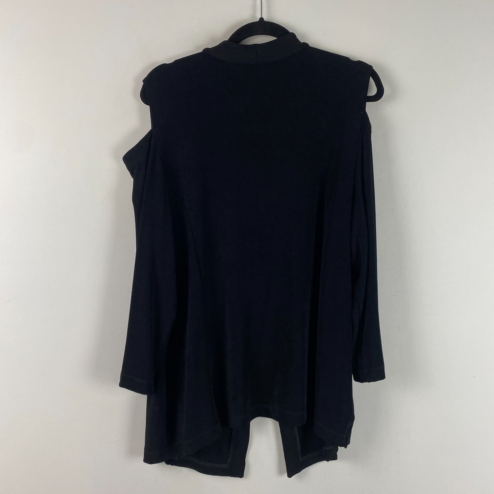 Chicos Travelers Cutout Cold Shoulder Jacket Size 3 US XL Black Slinky Knit